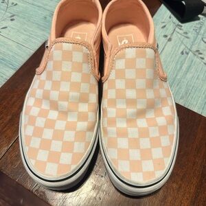 Vans Peach and White Checkered Slip-On Sneakers